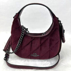 Coach Carmen Mini Crossbody Bag With Quilting Velvet/Gunmetal/Burgundy CCE61 NWT